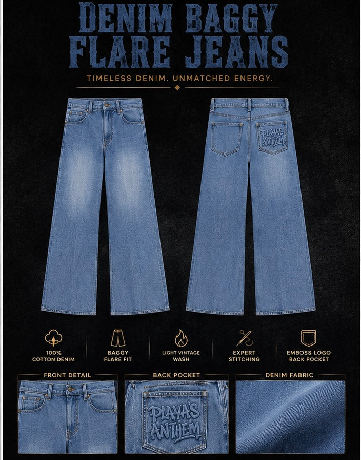 Denim Baggy Flare Jeans